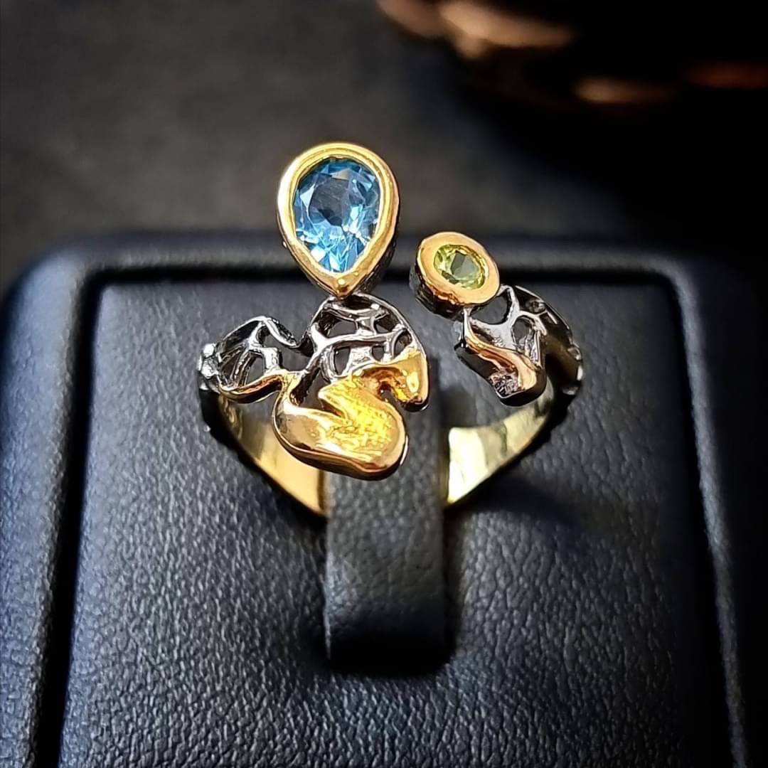 Blue Tapas Silver Pink Gold Ring