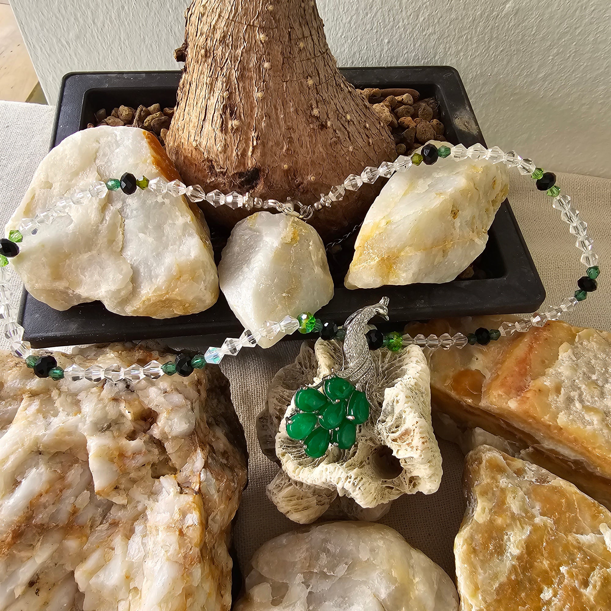 Silver+Jade Peacock Pendant, Necklaces