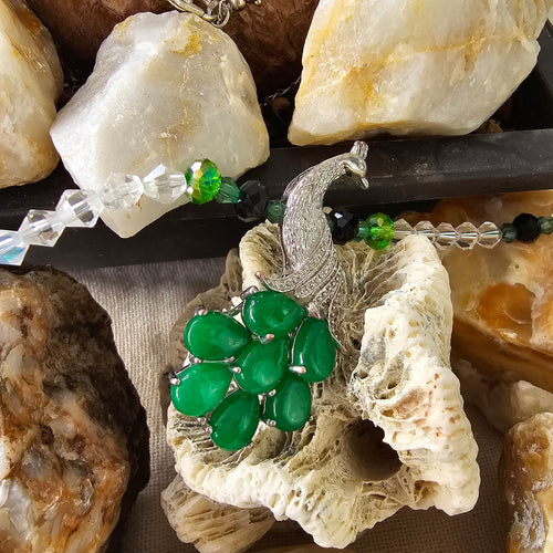 Silver+Jade Peacock Pendant, Necklaces