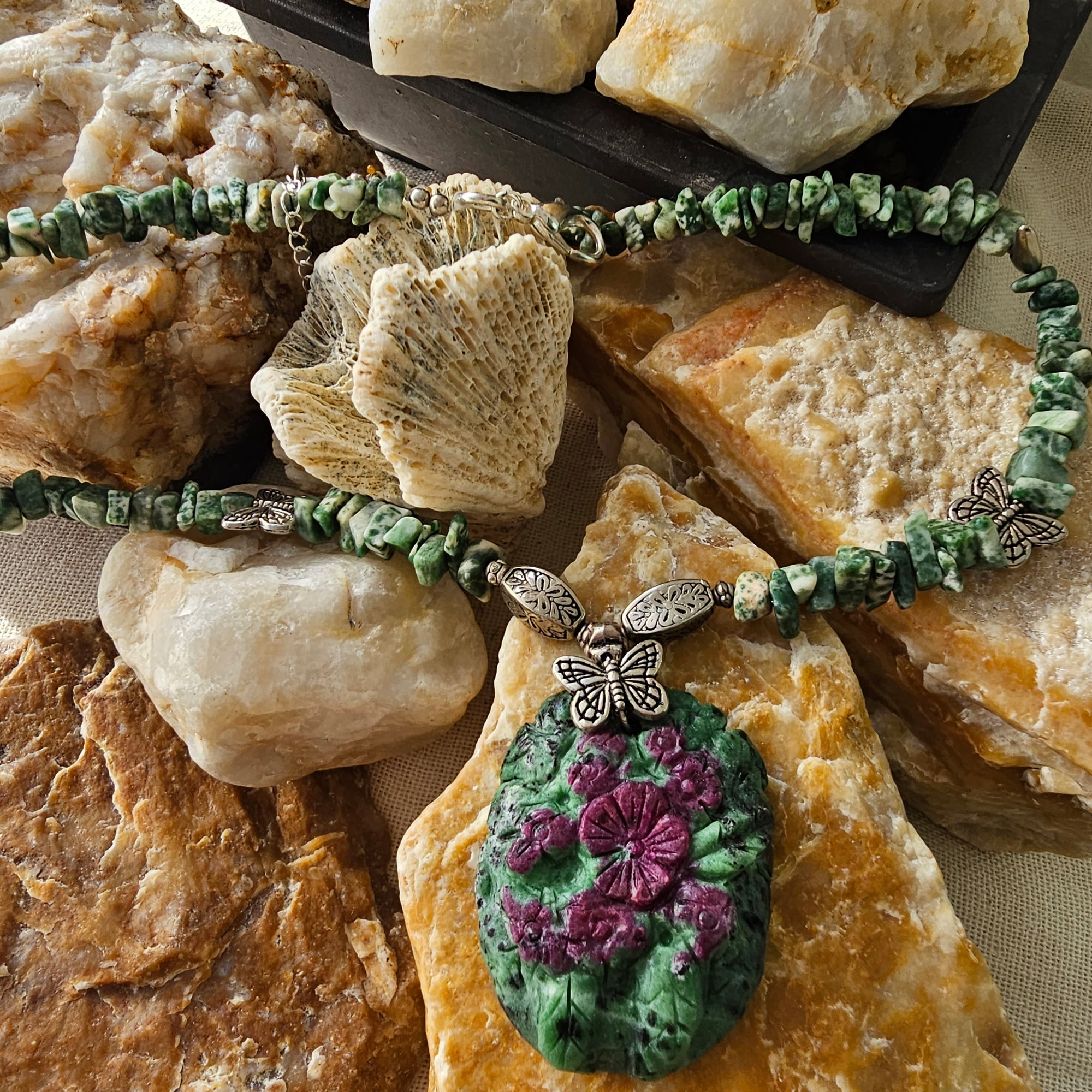Handcrafted Ruby Zonsite Pendant Necklace