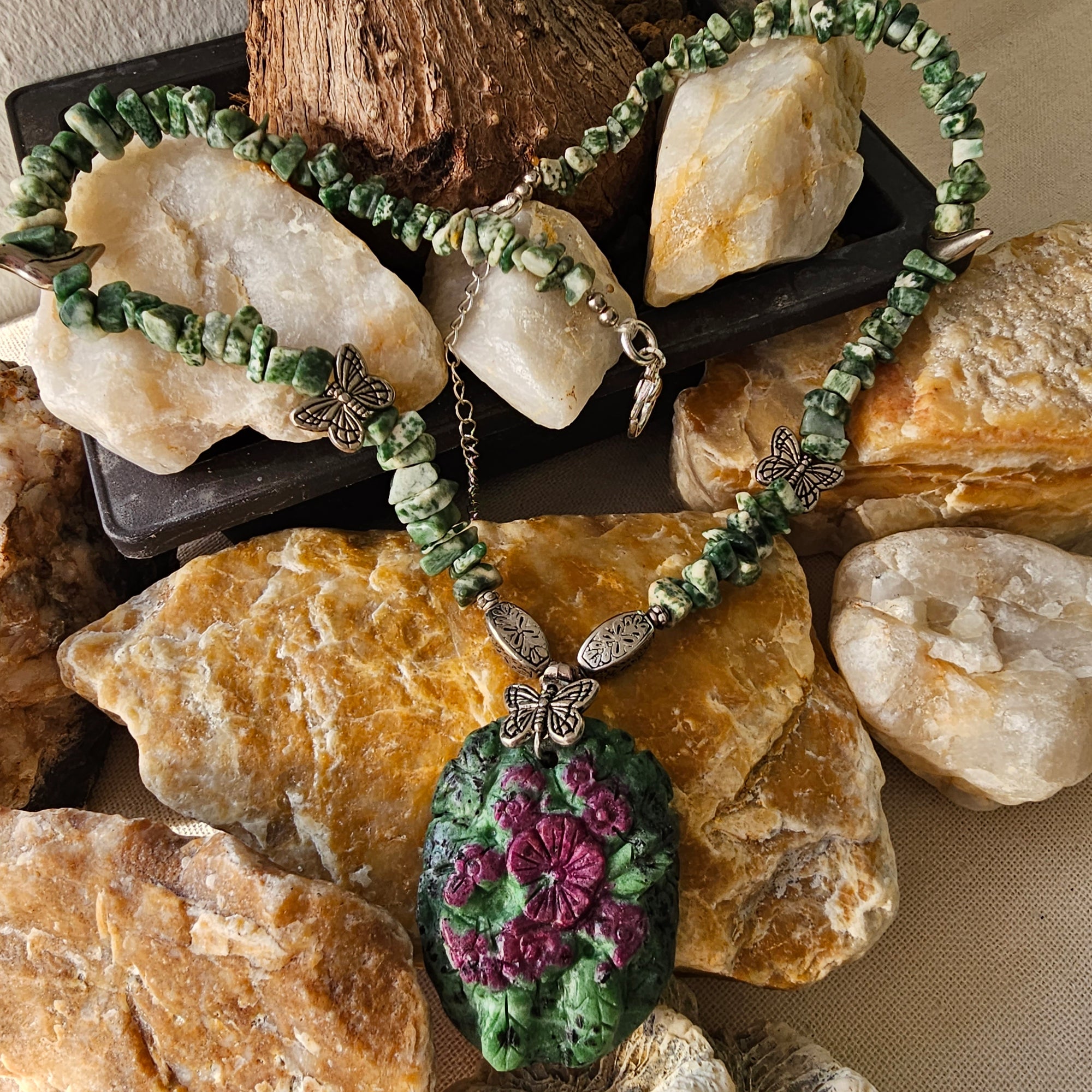 Handcrafted Ruby Zonsite Pendant Necklace