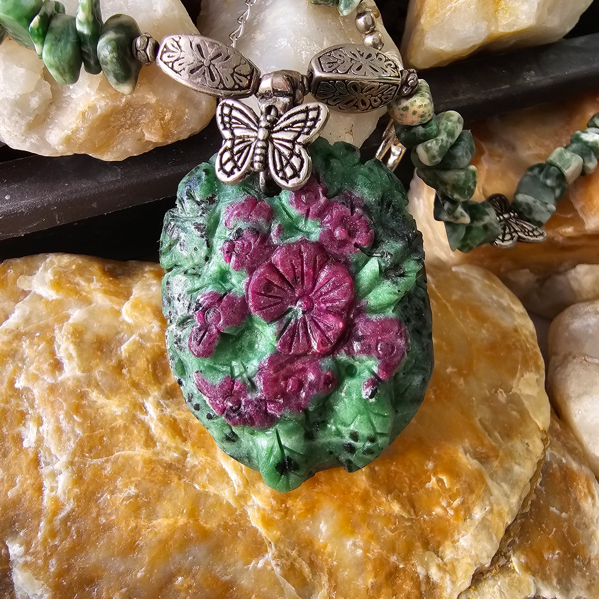 Handcrafted Ruby Zonsite Pendant Necklace