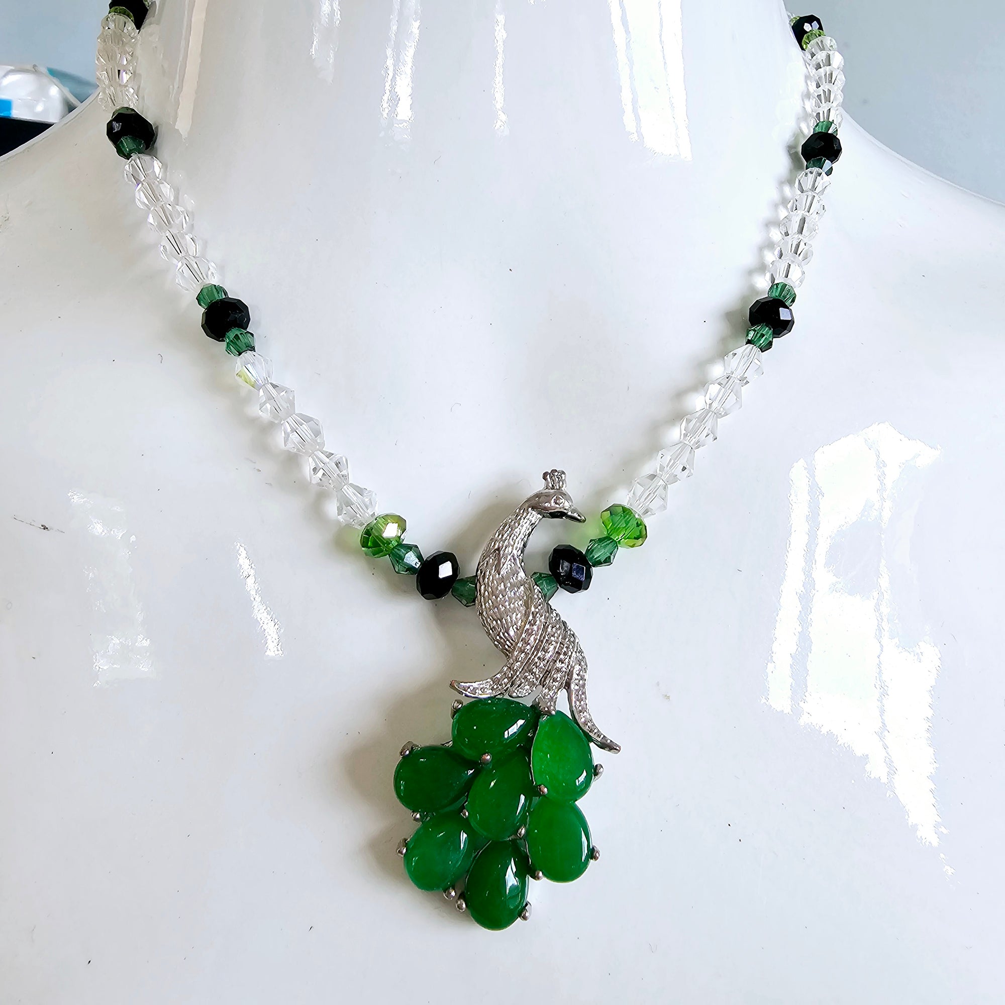 Silver+Jade Peacock Pendant, Necklaces