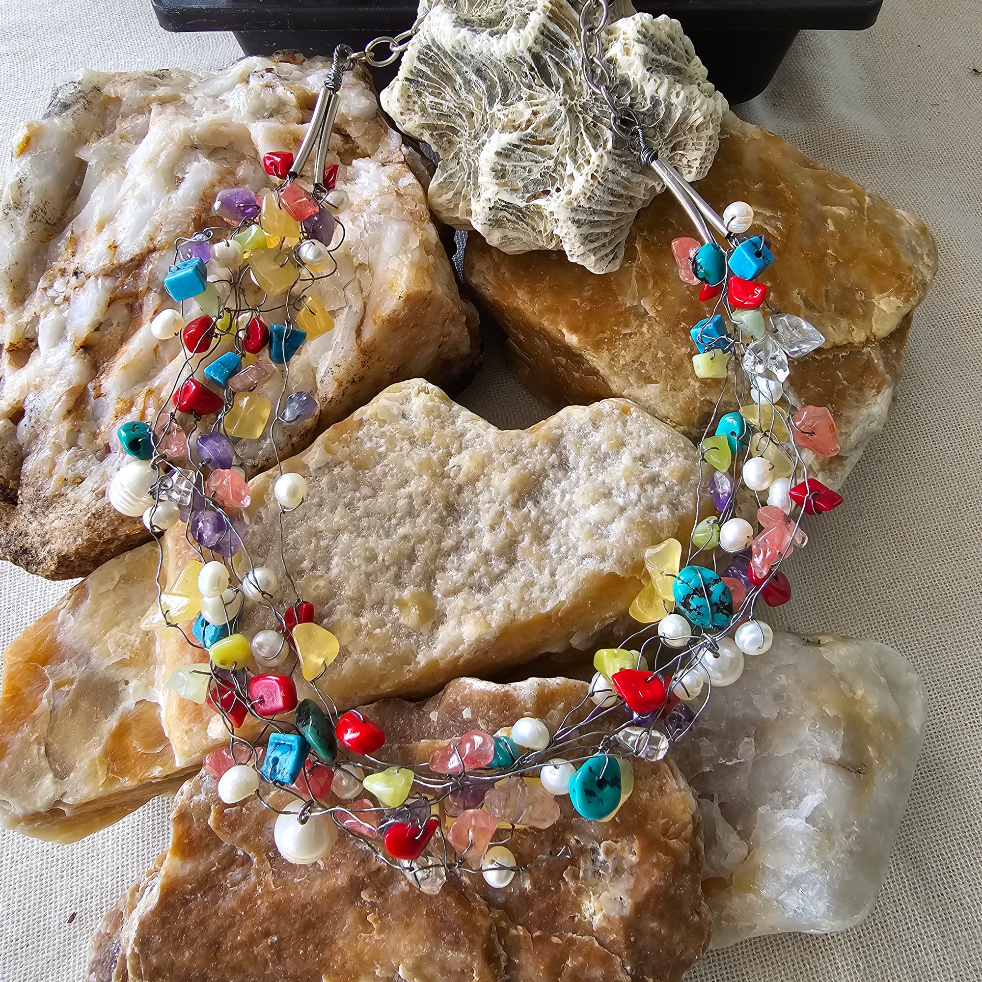 Silver+Clip Natural Stone Necklace