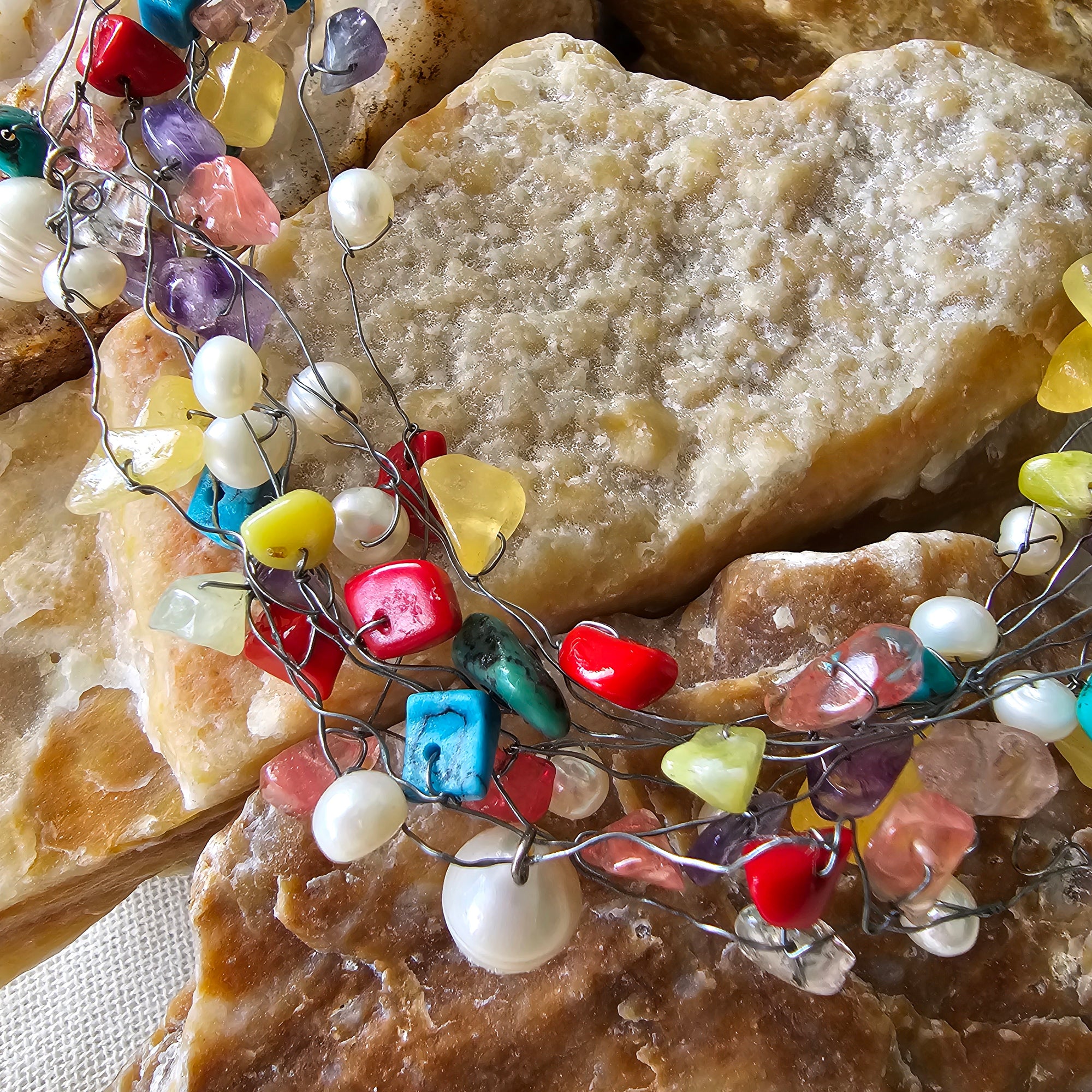 Silver+Clip Natural Stone Necklace