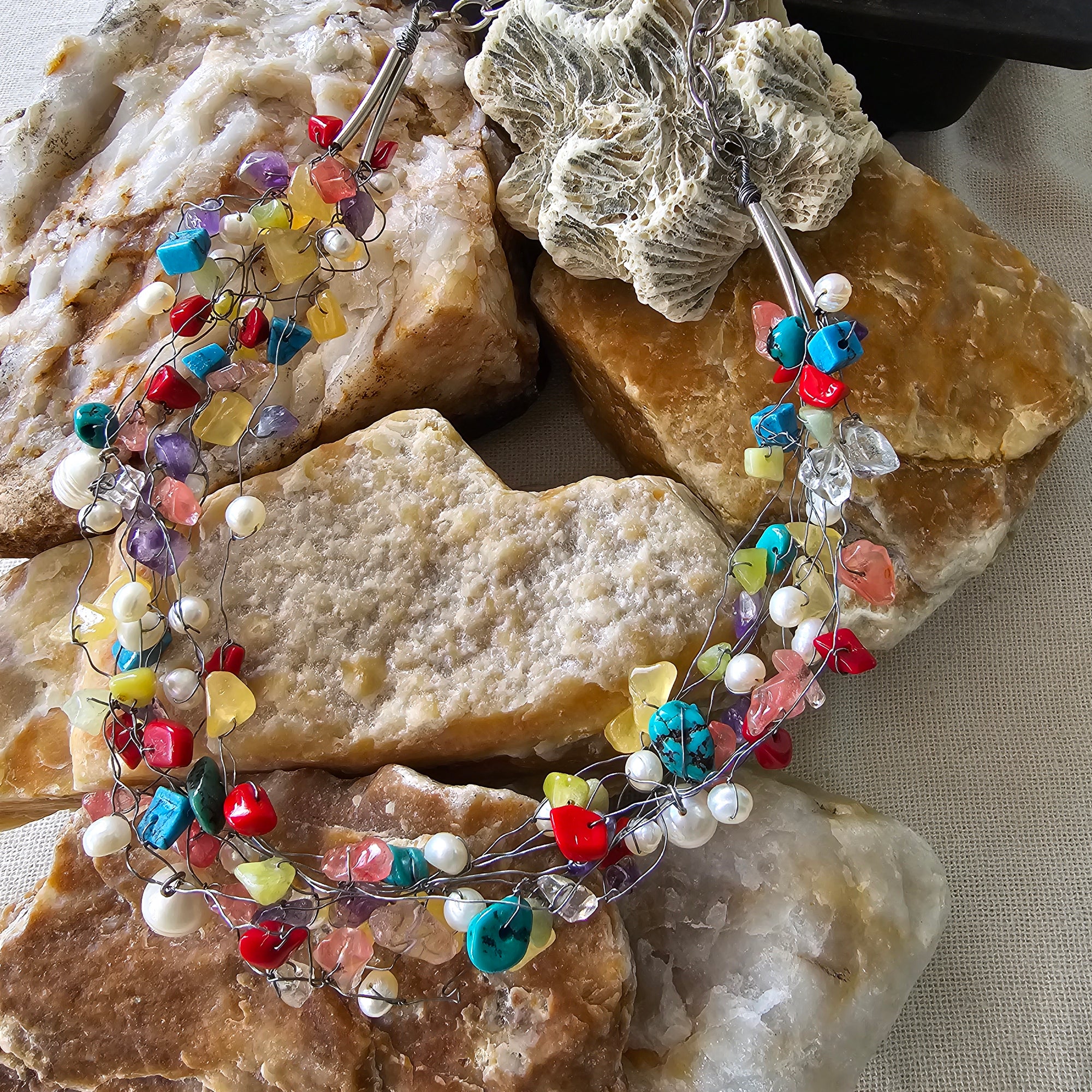Silver+Clip Natural Stone Necklace