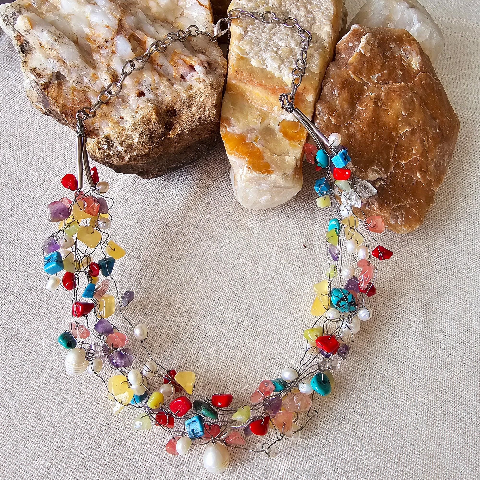 Silver+Clip Natural Stone Necklace