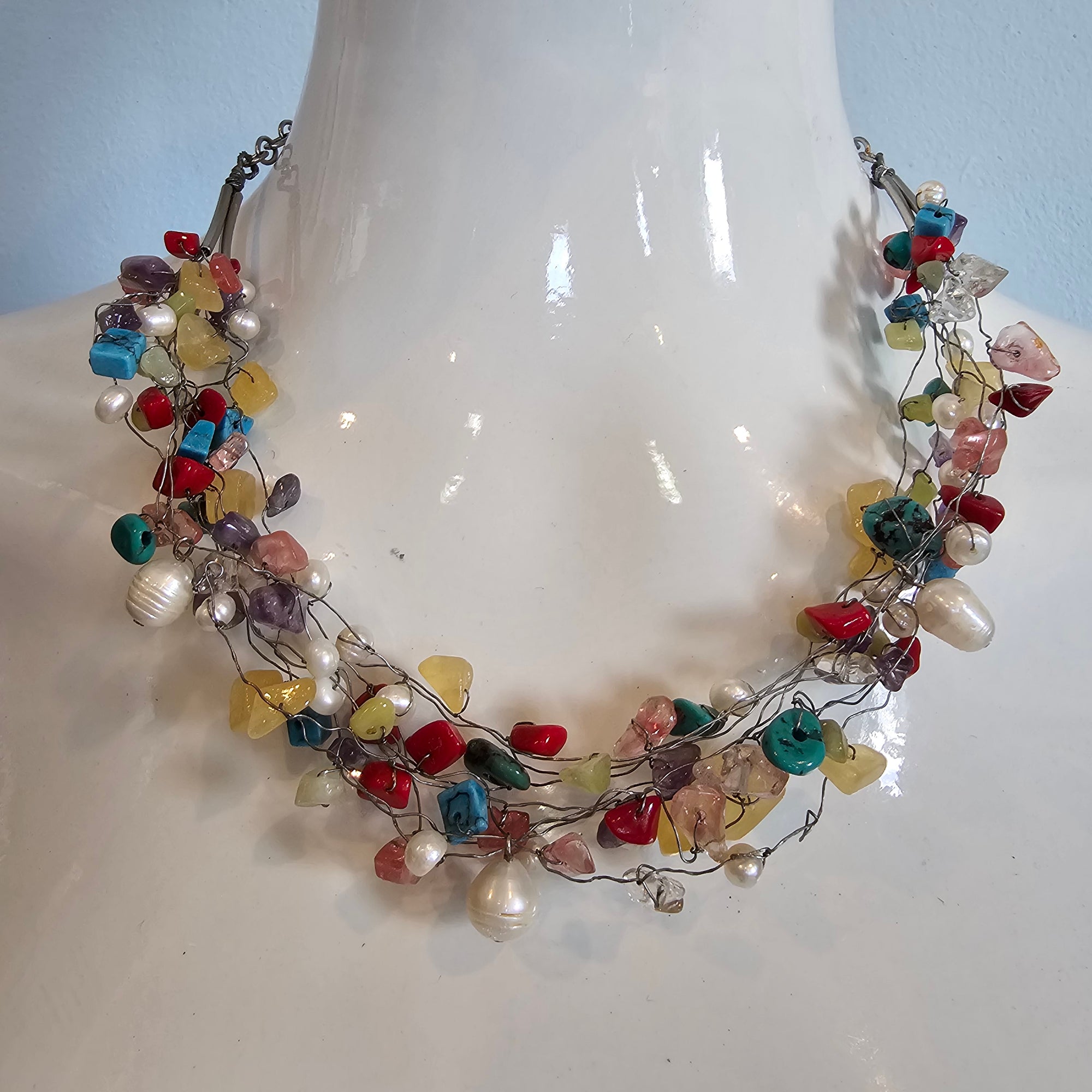 Silver+Clip Natural Stone Necklace