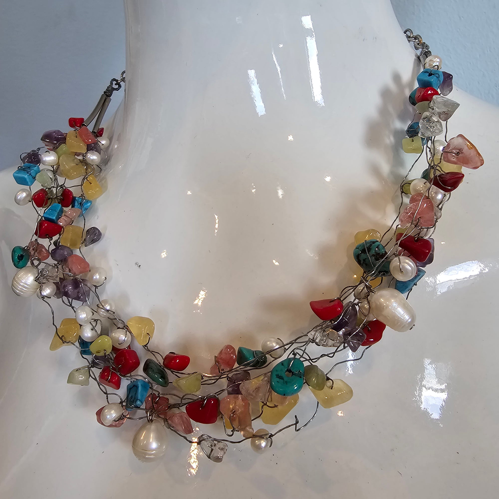 Silver+Clip Natural Stone Necklace
