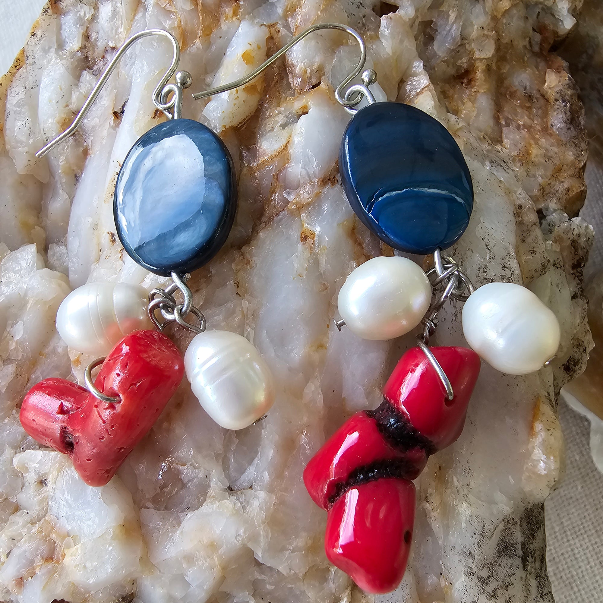 Coral, Fresh Water Pearl Earrings