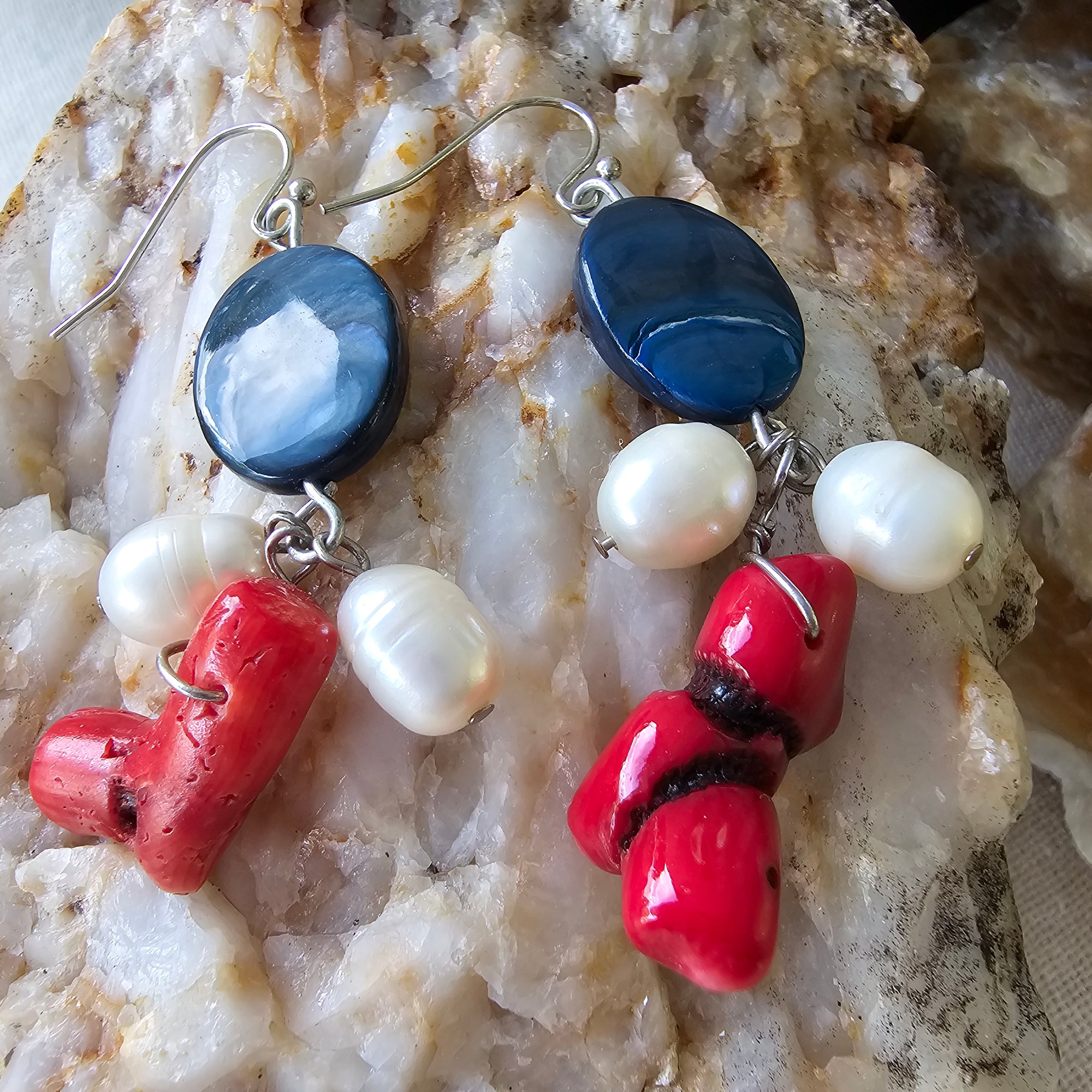 Coral, Fresh Water Pearl Earrings