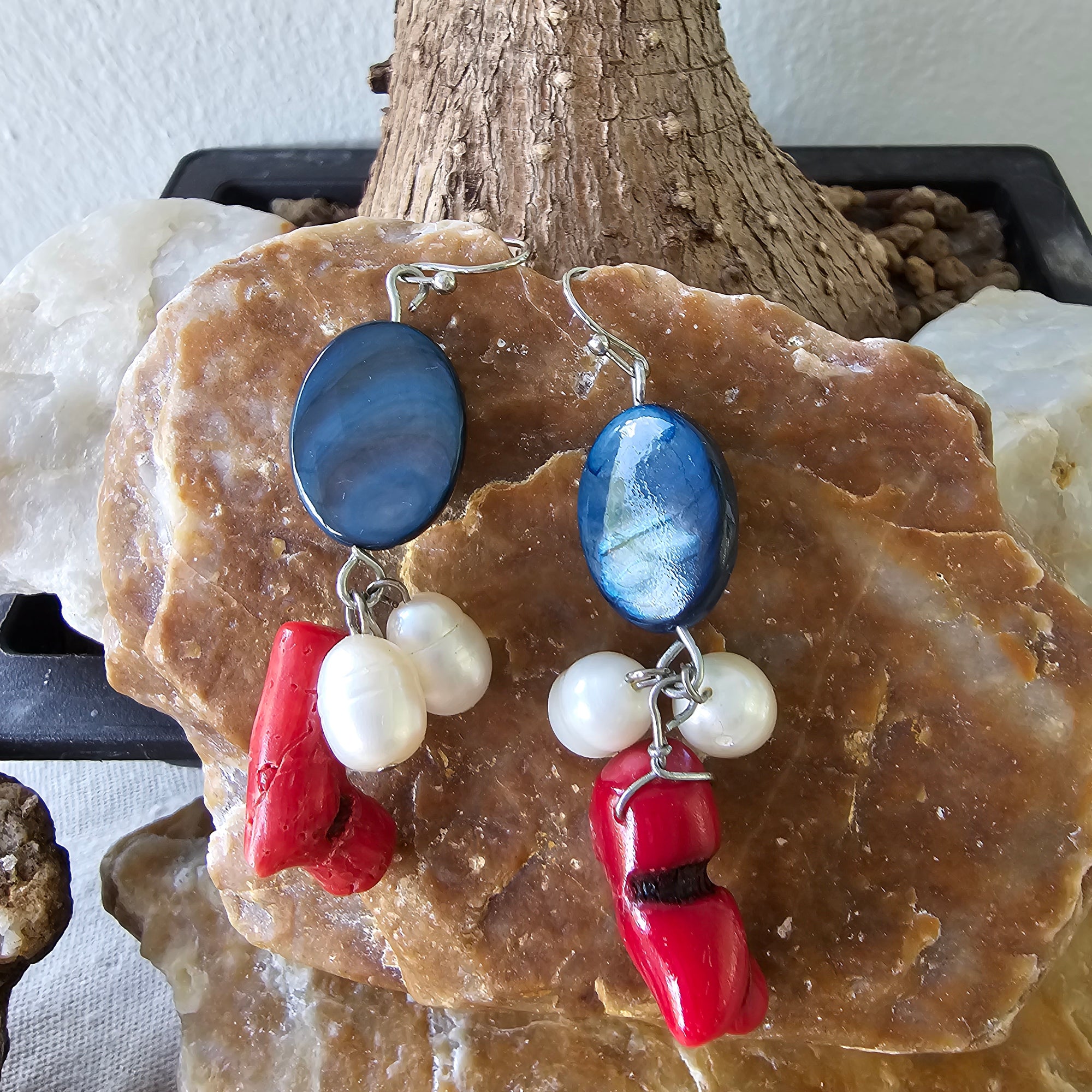 Coral, Fresh Water Pearl Earrings