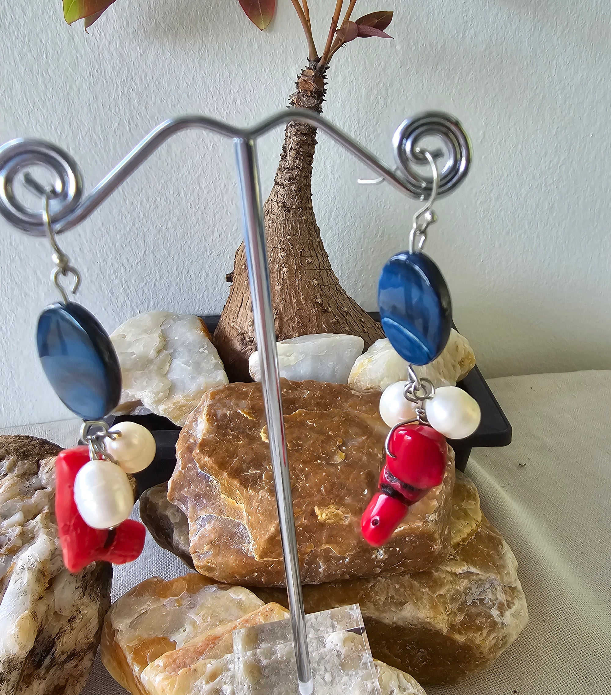 Coral, Fresh Water Pearl Earrings