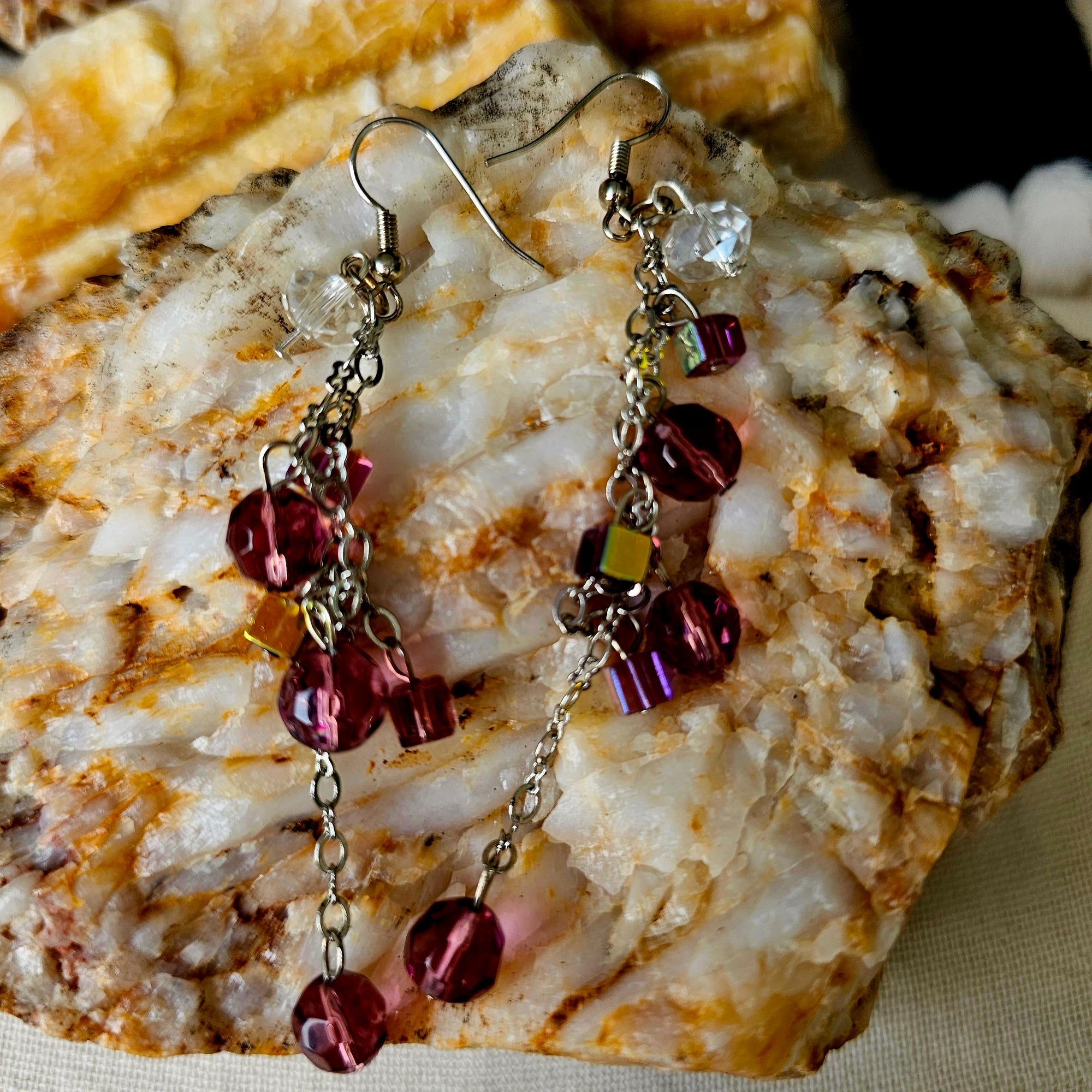 Earrings, Candlelier Pink Crystal Earrings