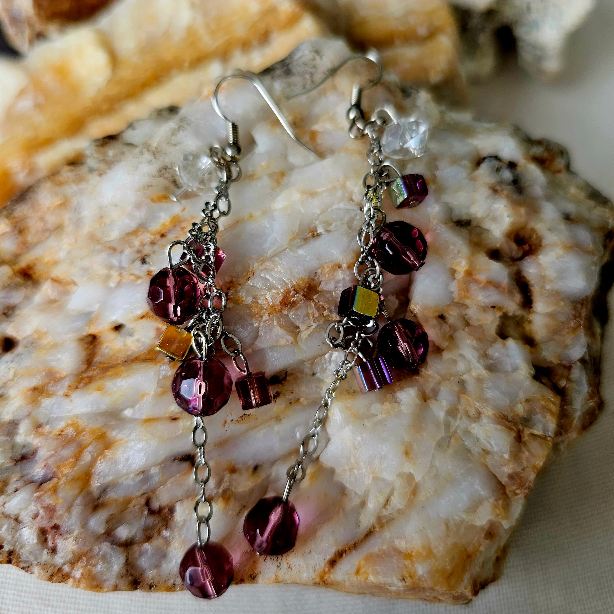 Earrings, Candlelier Pink Crystal Earrings