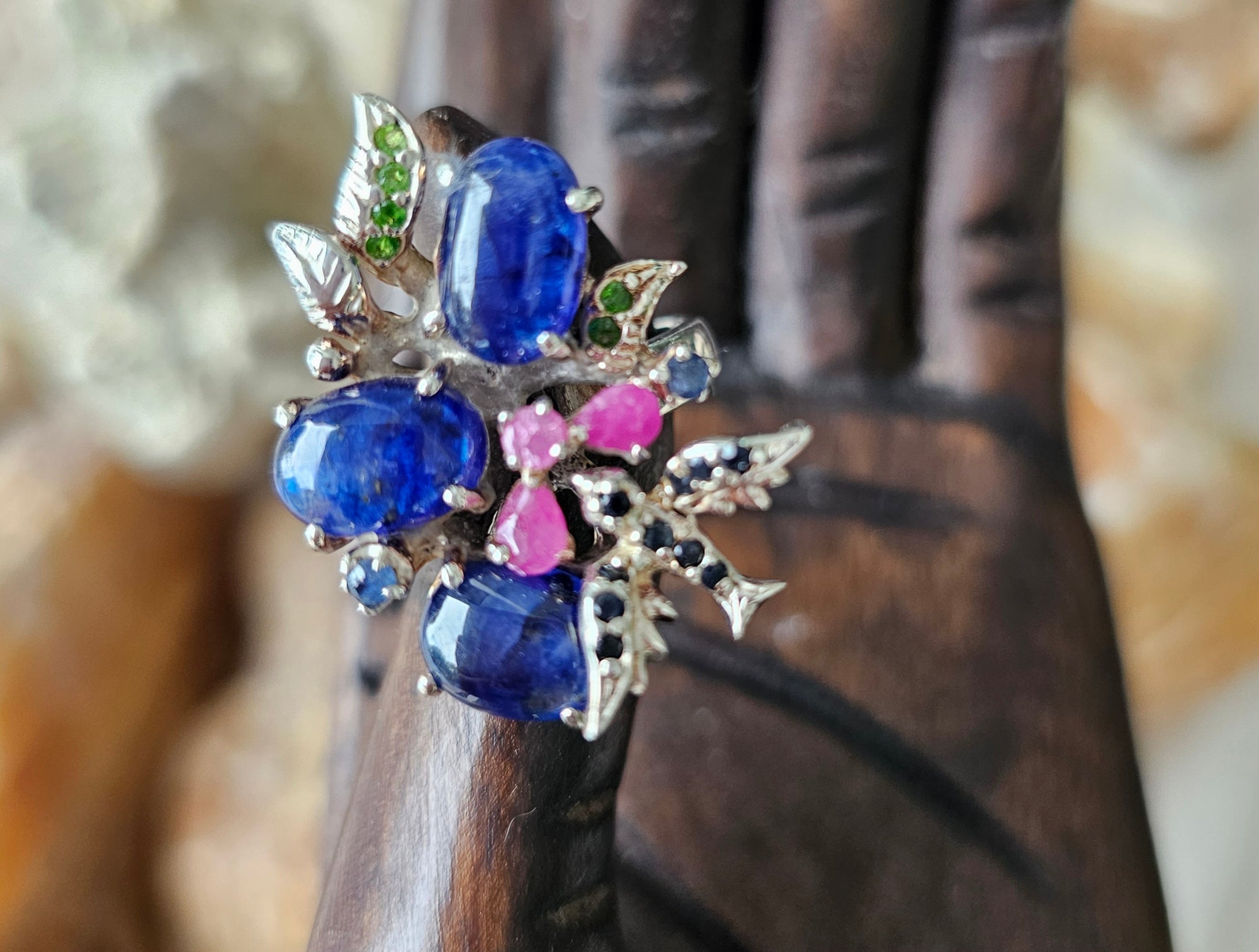 Ring Silver Sapphire + Ruby+Emerald