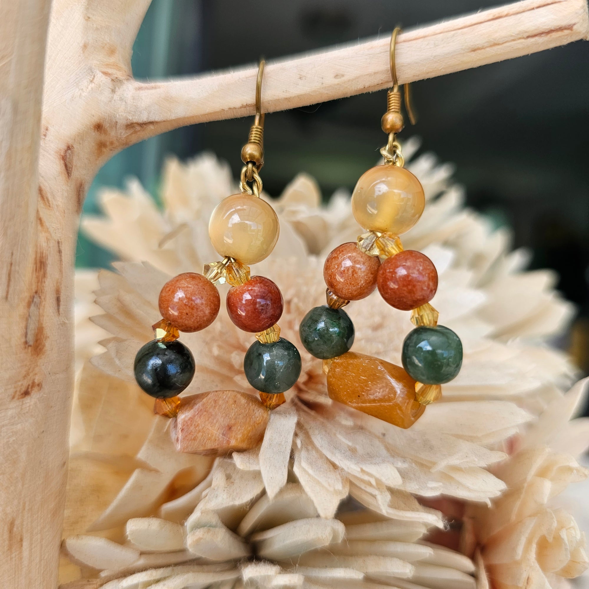 Earrings, Jade, Tiger Eye
