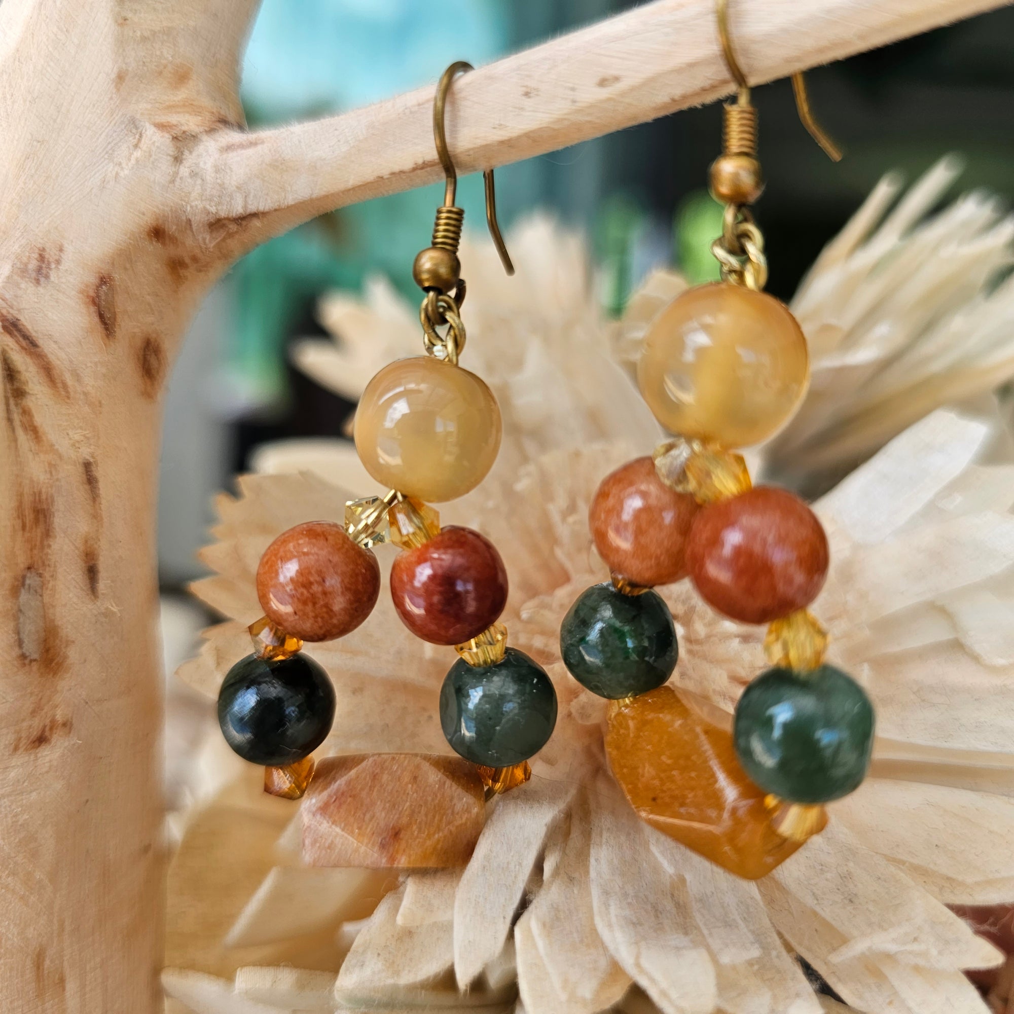 Earrings, Jade, Tiger Eye