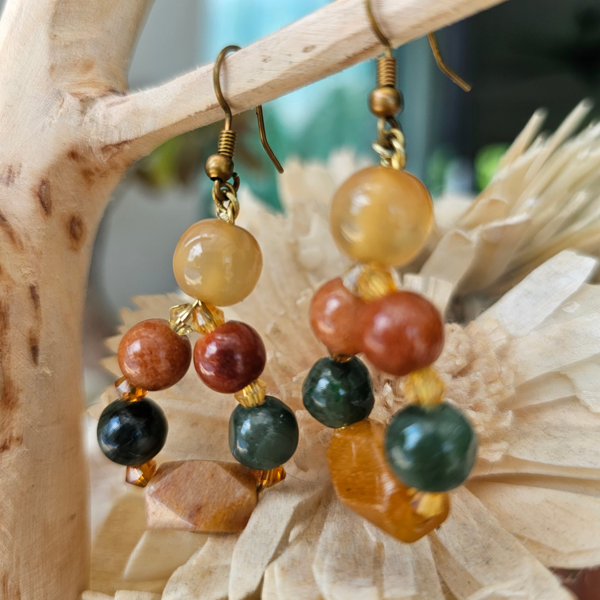 Earrings, Jade, Tiger Eye